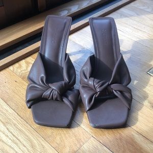 Faux Leather Square toe brown heeled sandals/mules 7.5/38